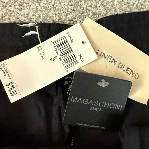 NWT Magaschoni Men’s Linen Blend Navy Print Shorts Size 36 - Picture 4 of 9